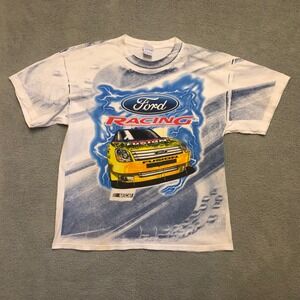 Vintage Ford Racing‎ NASCAR Sprint Cup Series T-Shirt XL AOP White Blue Hype Y2K
